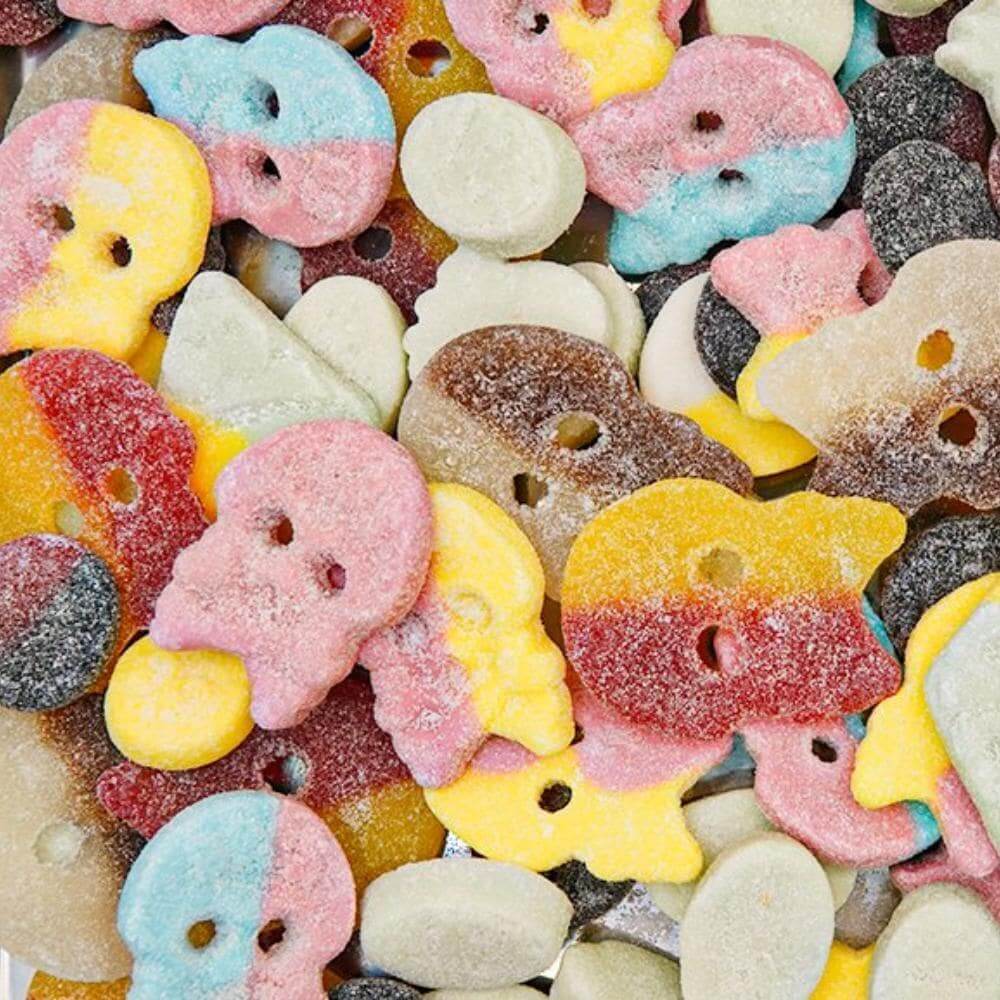 Vegan Swedish candy mix by BUBS, featuring sweet and sour gummies.

