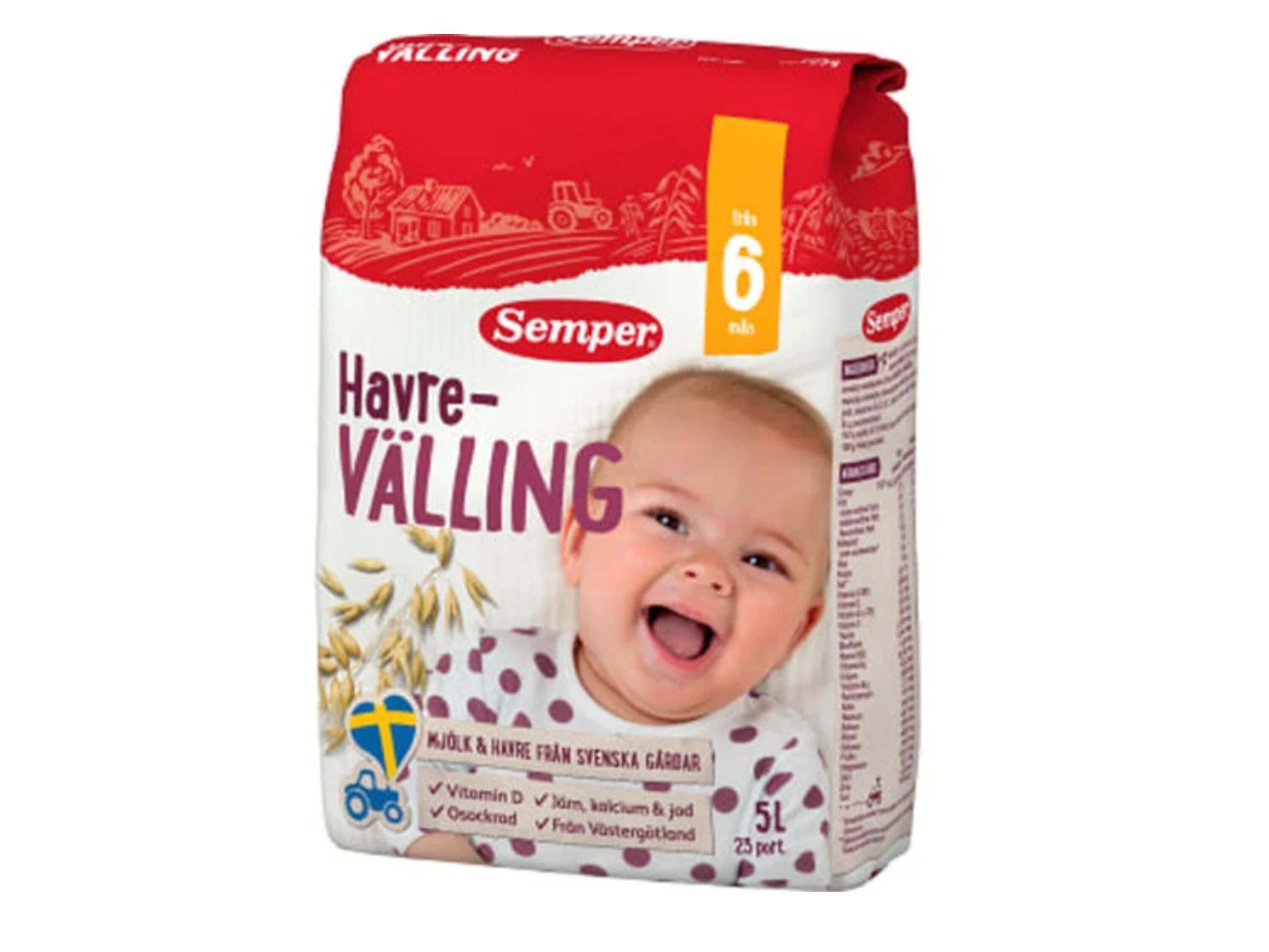 Box of Semper Välling, a Swedish baby oat gruel for 6 months to 6 years.


