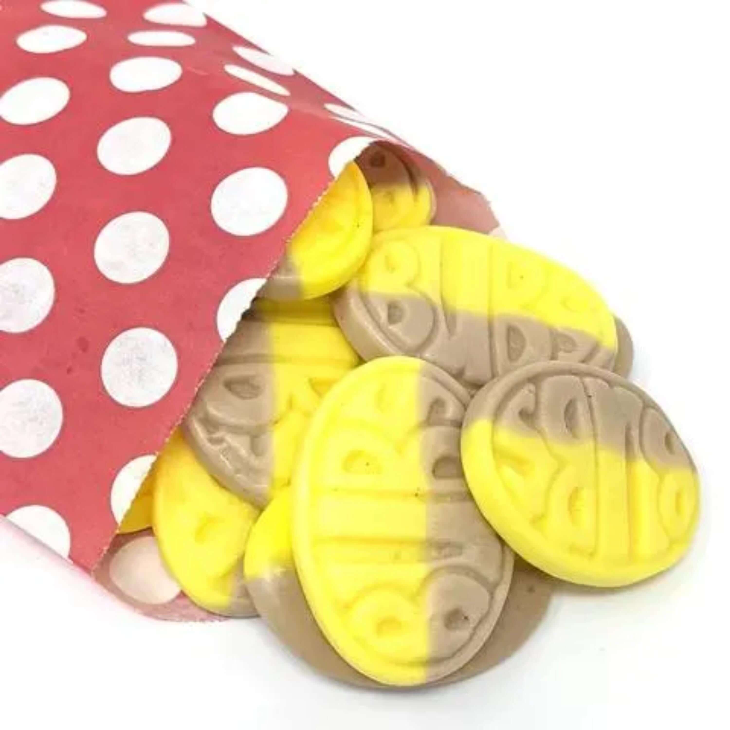 BUBS banana caramel candy, a classic Swedish chewy sweet.

