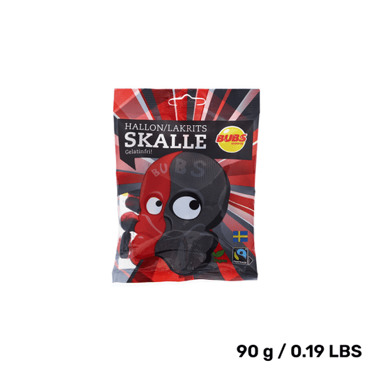 BUBS Raspberry Licorice Skull – Sweet & Salty Swedish Candy (90g)