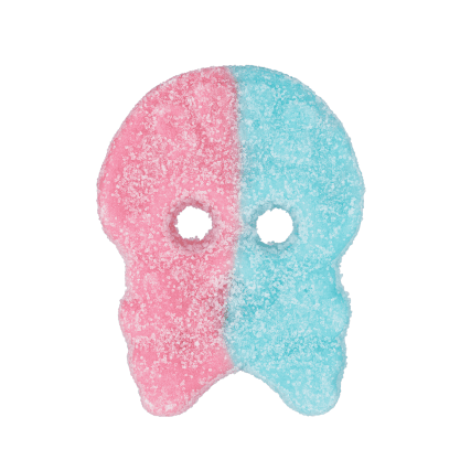 BUBS Dizzy skull candy with vibrant bubble gum flavor.

