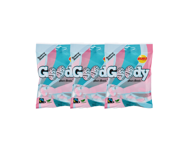 Swedish vegan candy by BUBS with raspberry and blueberry flavors.

