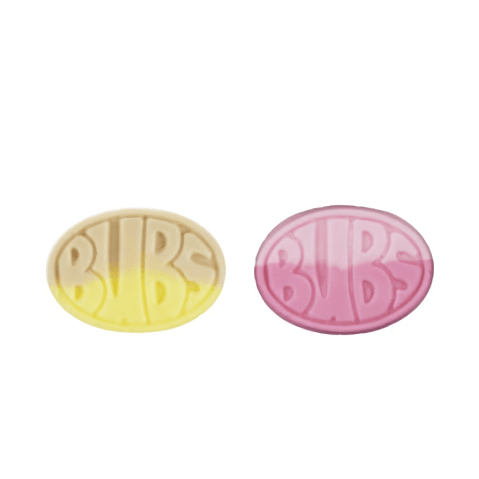 BUBS assorted candy mix with strawberry, pomegranate, and banana.

