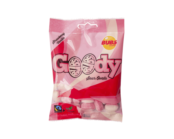 BUBS Goody Foam Ovals, soft strawberry vanilla Swedish candy.


