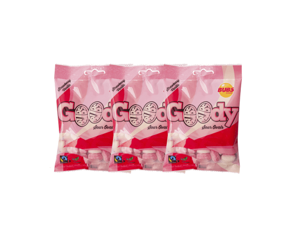 BUBS Goody Foam Ovals, soft strawberry vanilla Swedish candy.

