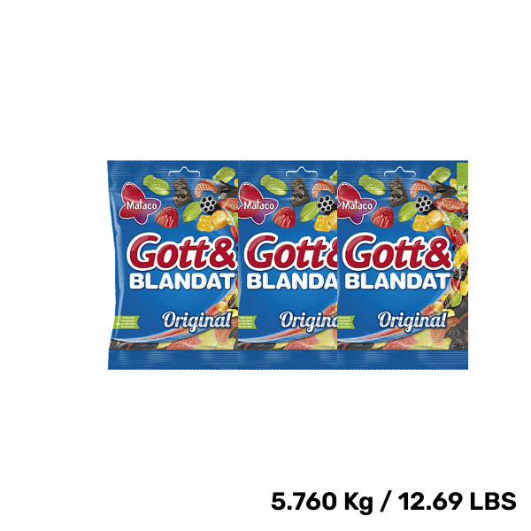 Bag of ScandyBites Gott & Blandat, original Swedish candy mix.

