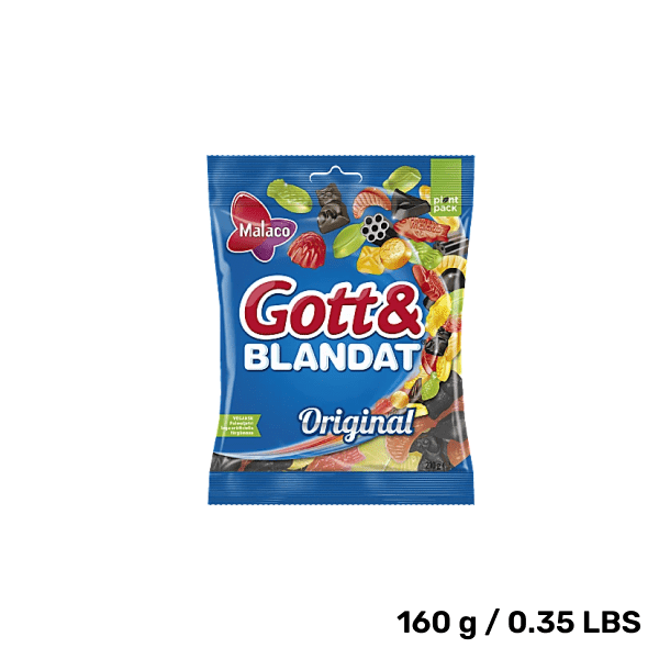 Bag of ScandyBites Gott & Blandat, original Swedish candy mix.

