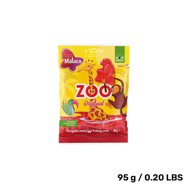 Bag of ScandyBites Zoo candy with assorted fruity animal gummies.

