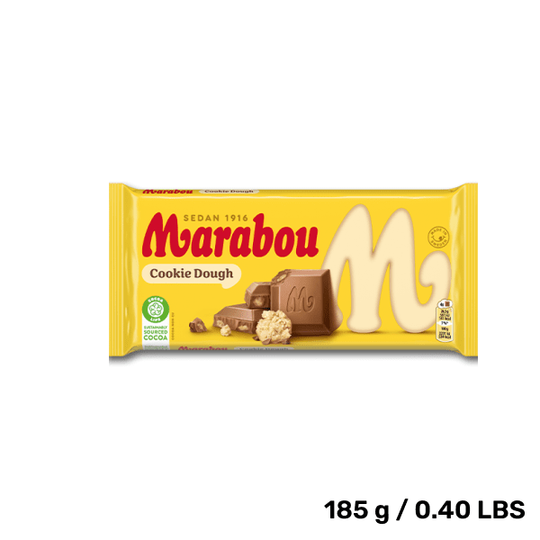 Creamy Swedish milk chocolate bar with cookie dough by ScandyBites.

