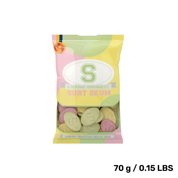 Bag of ScandyBites sour foam candy, a light and fluffy Swedish treat.


