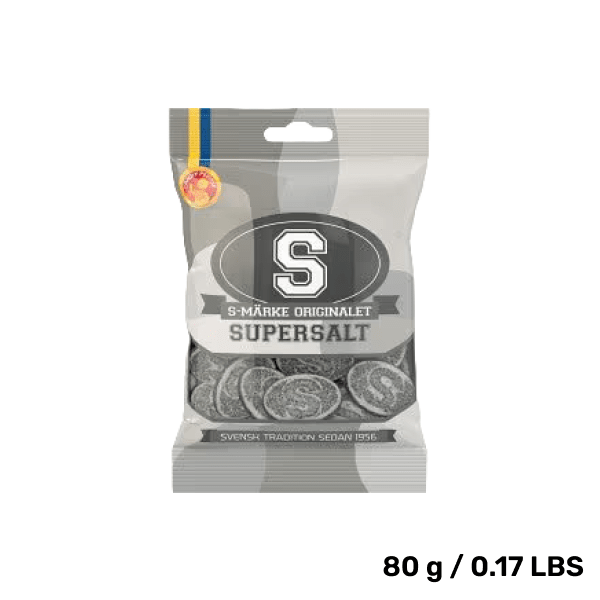 Bag of ScandyBites Supersalt licorice, an intense salty Swedish candy.

