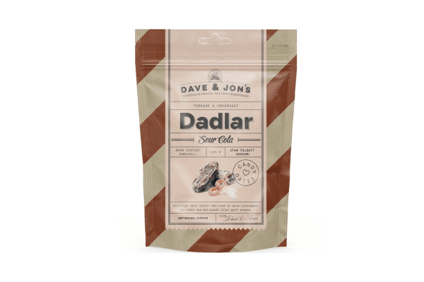 Dave & Jon's Sour Cola Dates, a sweet and tangy Swedish snack.

